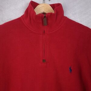 Polo Ralph Lauren 1/4 Zip Sweater Mens Large Red Ribbed Mock Neck Pullover